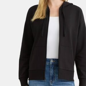 Time And Tru Relaxed Fit Black Full Zip-Up Fleece Jacket Hoodie